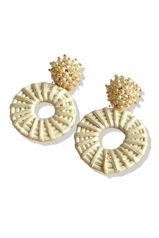 Pearl Cluster Raffia Circle Earrings