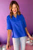 Royal Blue V Neck Collared Short Sleeve Top, must have top, must have style, office style, spring fashion, elevated style, elevated top, mom style, work top, shop style your senses by mallory fitzsimmons