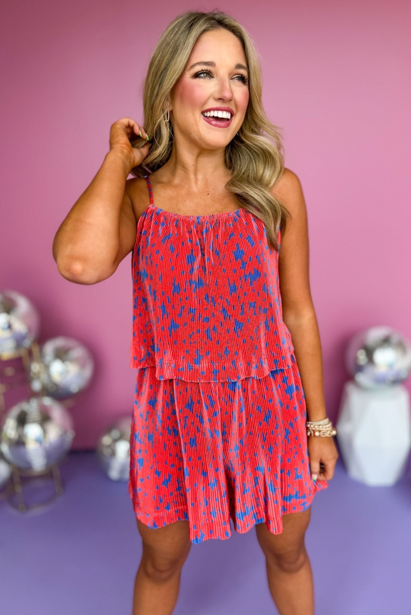 Red Multi Pleated Ruffle Hem Romper, must have romper, must have style, summer style, spring fashion, elevated style, elevated romper, mom style, shop style your senses by mallory fitzsimmons, ssys by mallory fitzsimmons  Edit alt text