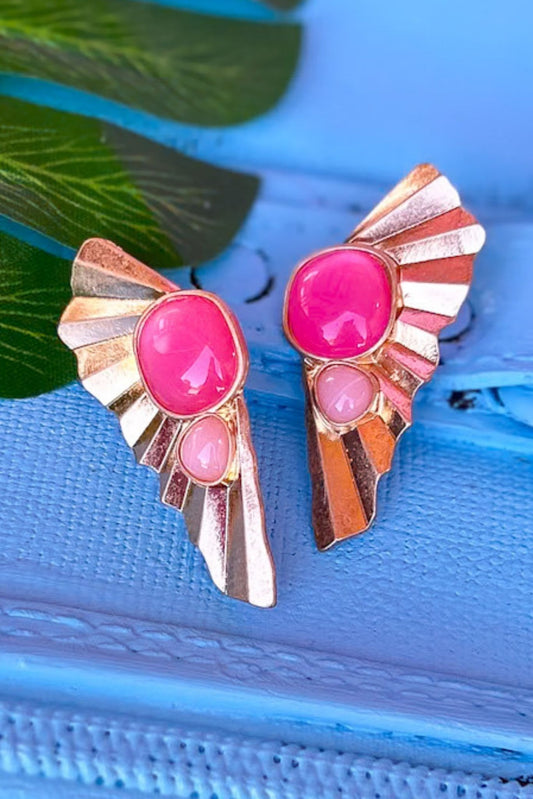 Fuchsia Natural Stone Accented Abstract Metal Earrings, accessory, earrings, must have earrings, shop style your senses by mallory fitzsimmmons