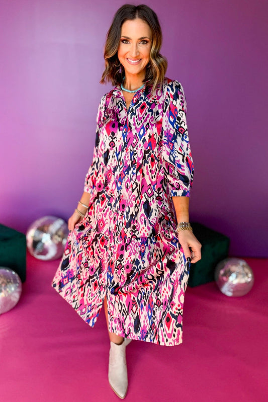  Magenta Aztec Printed Collared Button Front Tiered Midi Dress, must have dress, must have style, winter style, winter fashion, elevated style, elevated dress, mom style, winter collection, winter dress, shop style your senses by mallory fitzsimmons