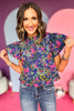 Cobalt Blue Floral Printed Frilled Neck Double Ruffle Top, must have top, must have style, office style, spring fashion, elevated style, elevated top, mom style, work top, shop style your senses by mallory fitzsimmons