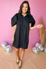 Black Poplin Collared Button Down Frill Puff Sleeve Dress, Western dress, western style, rodeo style, concert style, must have concert, must have style, elevated dress, elevated style, spring style, must have spring dress, mom style, shop style your senses by Mallory Fitzsimmons, says by Mallory Fitzsimmons