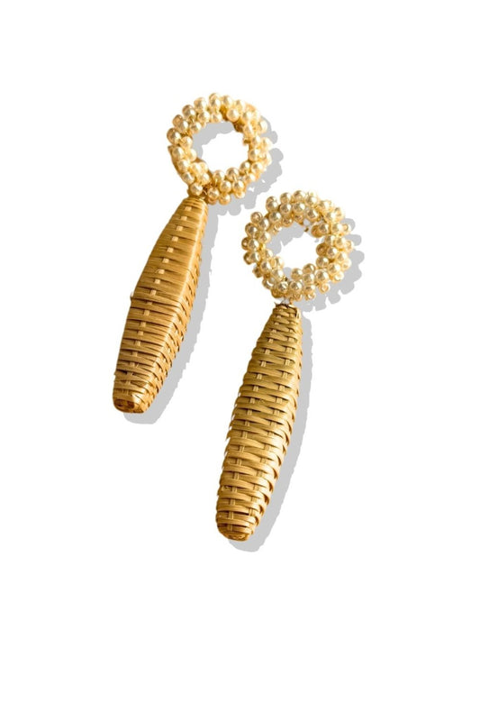 Pearl Circle Raffia Dangle Earrings