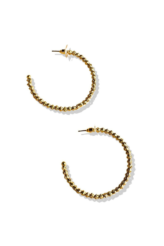 Gold Bead Open Hoop Earrings