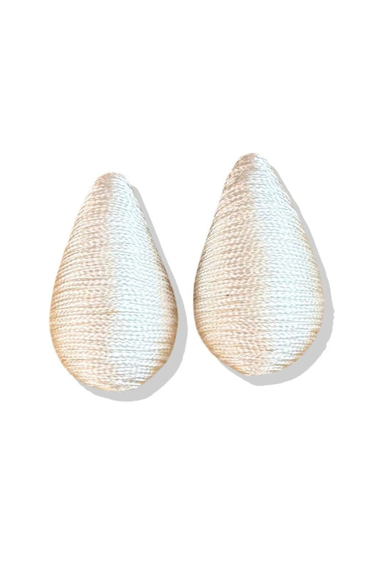 White Thread Wrapped Teardrop Earrings