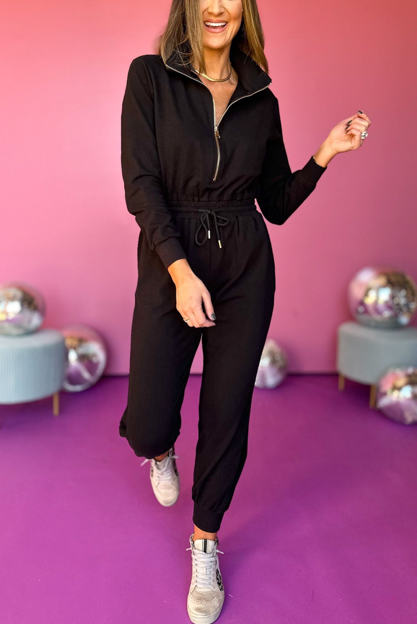 SSYS The Long Sleeve Hallie Jumpsuit In Black,  must have jumpsuit, must have style, elevated jumpsuit, elevated style, casual style, casual fashion, mom style, mom fashion, shop style your senses by mallory fitzsimmons
