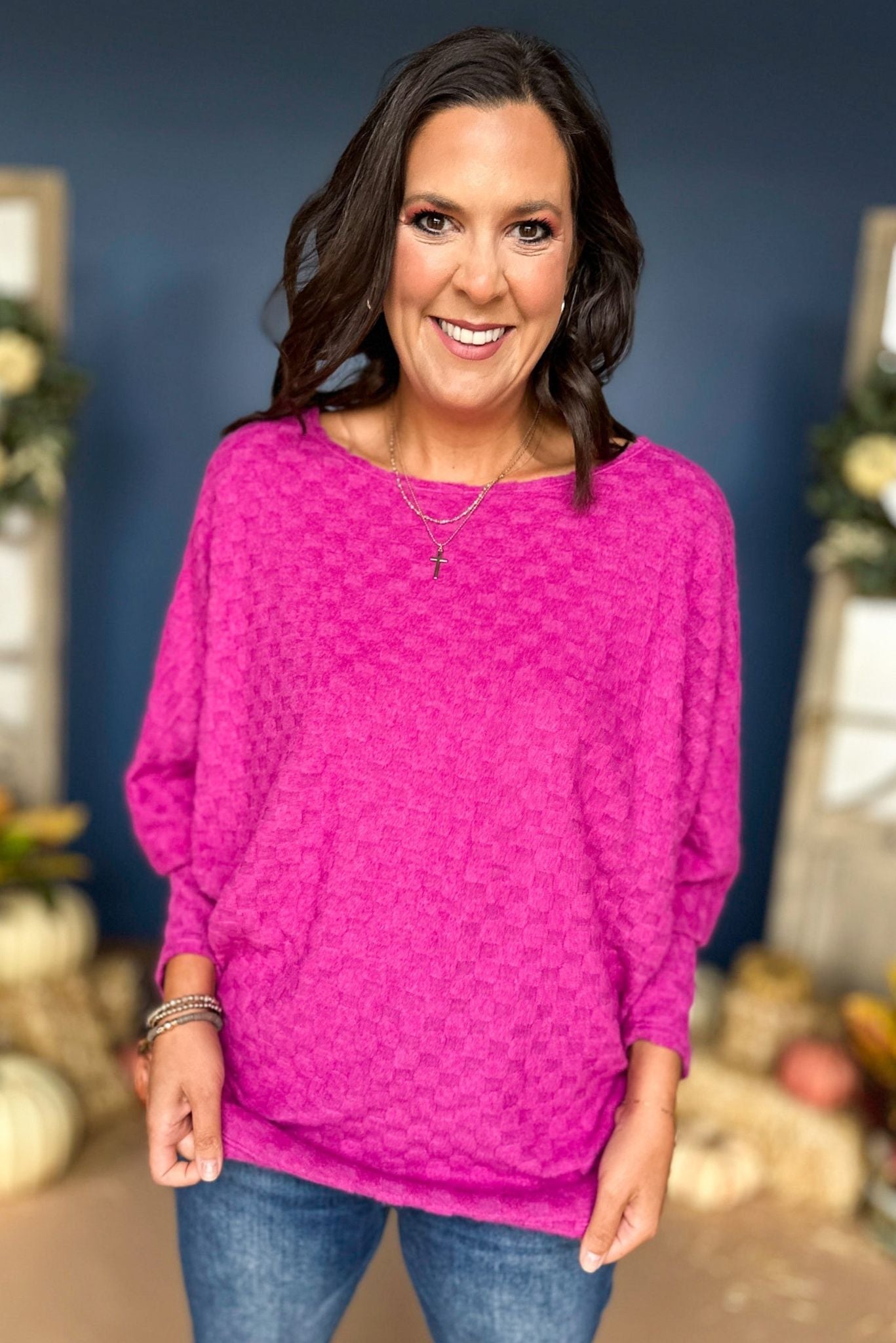 Magenta Textured Dolman Sleeve Top, must have top, must have style, must have fall, fall collection, fall fashion, elevated style, elevated top, mom style, fall style, shop style your senses by mallory fitzsimmons