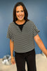 Black Striped Contrast Stitching Short Ruffled Sleeve Top, top, short sleeve top, striped top, black and white striped top, ruffle sleeves, short ruffle sleeve top, must have top, elevated top, elevated style, summer top, summer style, Shop Style Your Senses by Mallory Fitzsimmons, SSYS by Mallory Fitzsimmons