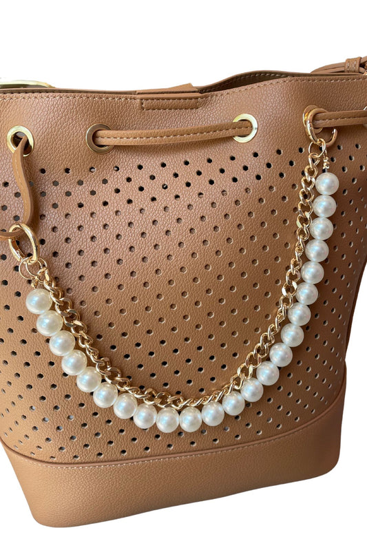 Gold Metal Pearl Bead Chainlink Handbag Chain