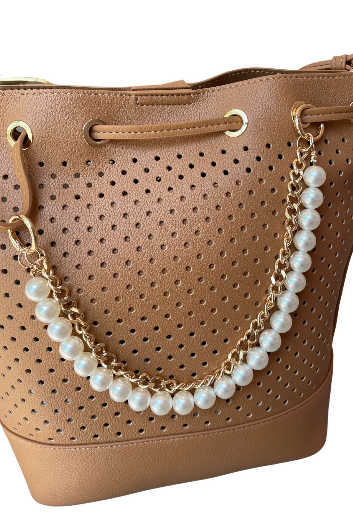 Gold Metal Pearl Bead Chainlink Handbag Chain