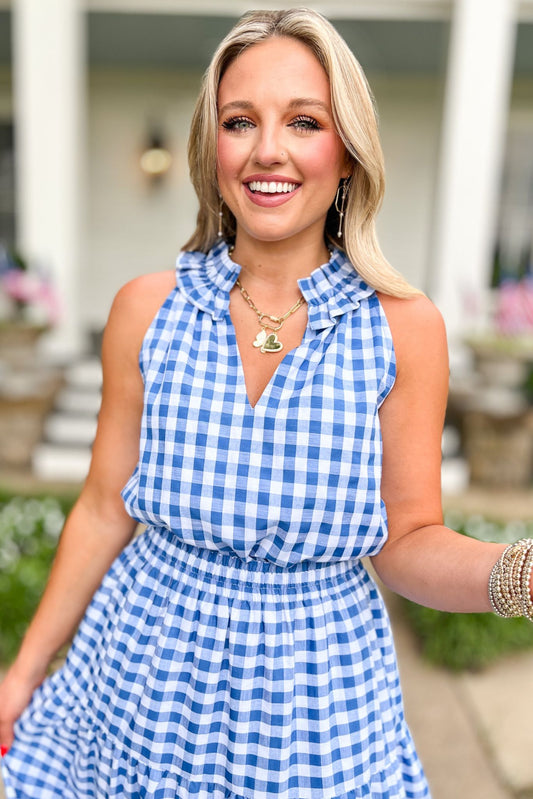  SSYS The Margot Sleeveless Top In Blue Gingham, ssys top, ssys the label, elevated top, must have top, Fourth of July collection, must have style, mom style, summer style, shop style your senses by MALLORY FITZSIMMONS, ssys by MALLORY FITZSIMMONS