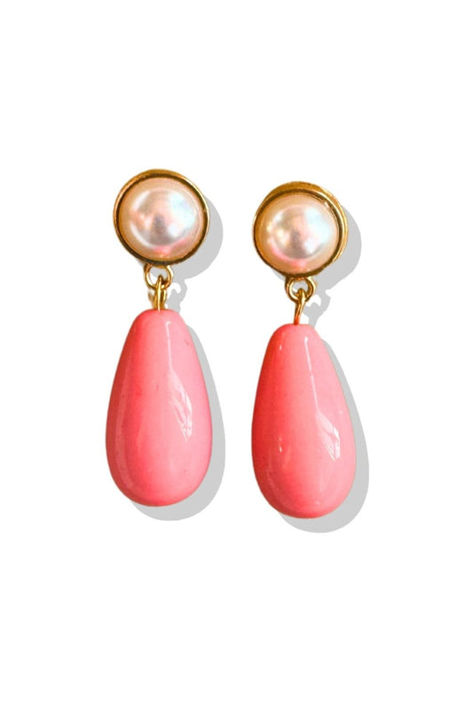 Coral Pearl Dangle Earrings