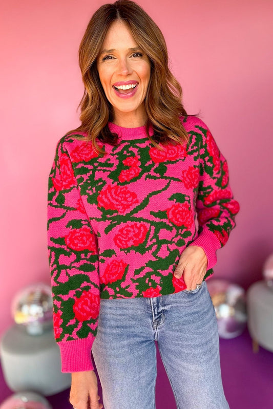 Fuchsia Floral Printed Long Sleeve Sweater, must have sweater, must have style, must have fall, fall collection, fall fashion, elevated style, elevated sweater, mom style, fall style, shop style your senses by mallory fitzsimmons