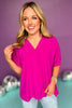 Magenta Collared V Neck Short Sleeve Top, top, collared top, v neck top, short sleeve top, magenta top, magenta collared top, magenta v neck top, magenta short sleeve top, must have top, elevated top, elevated style, Shop Style Your Senses by Mallory Fitzsimmons, SSYS by Mallory Fitzsimmons