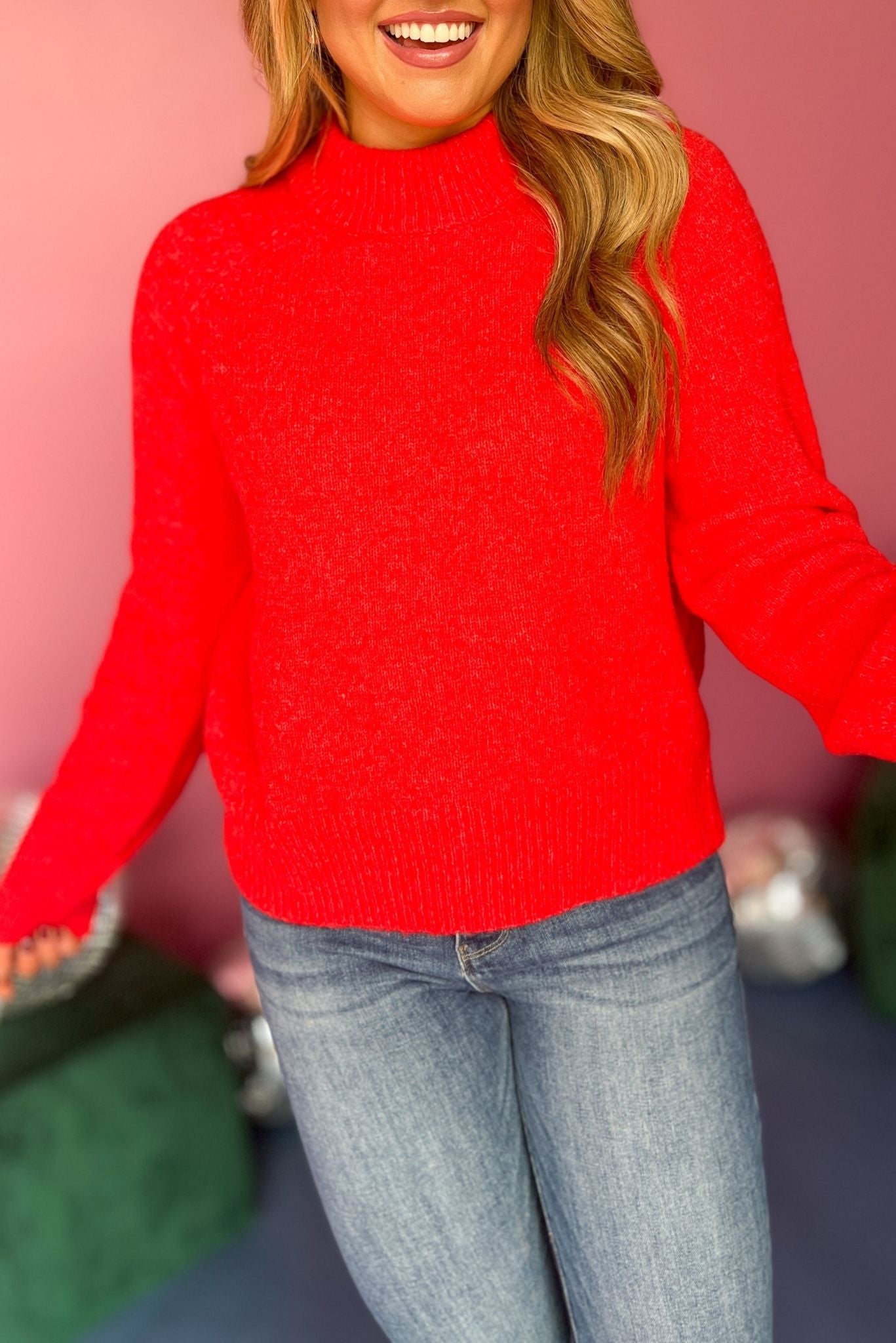 Red Mock Neck Long Sleeve Sweater, must have sweater, must have style, must have fall, fall collection, fall fashion, elevated style, elevated sweater, mom style, fall style, shop style your senses by mallory fitzsimmons