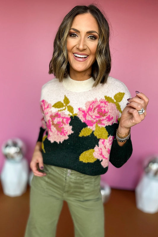 Hunter Green Floral Printed Long Sleeve Sweater, must have top, must have style, must have fall, fall collection, fall fashion, elevated style, elevated top, mom style, fall style, shop style your senses by mallory fitzsimmons