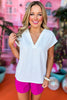 SSYS The Iris V Neck Top In Ivory, ssys the label, spring break top, spring break style, spring fashion affordable fashion, elevated style, bright style, bright top, mom style, shop style your senses by mallory fitzsimmons, ssys by mallory fitzsimmons