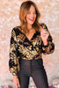 Black Gold Sequin V Neck Long Sleeve Top, v neck, sequin top, long sleeve, glam, party outfit, nye outfit, shop style your senses by mallory fitzsimmons