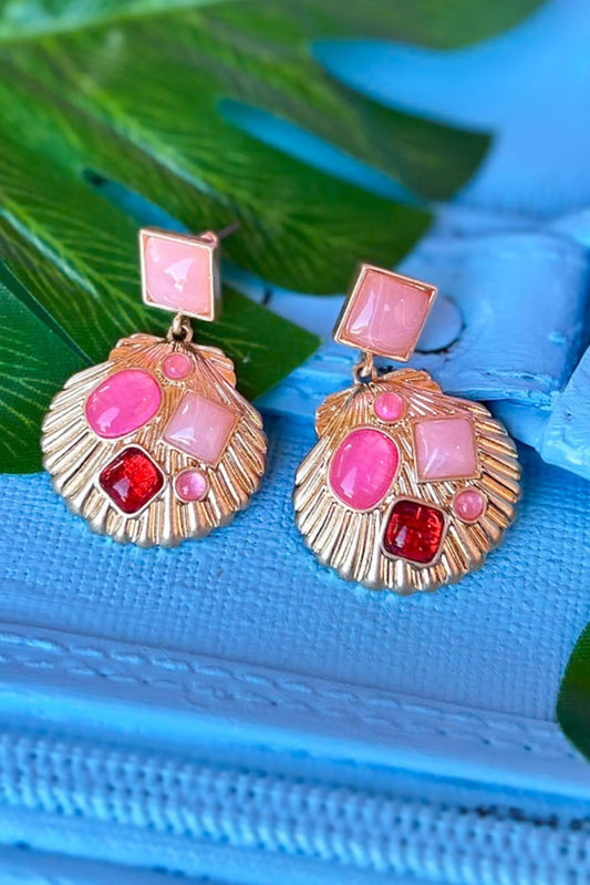 Fuchsia Natural Stone Accented Shell Dangle Earrings, accessory, earrings, must have earrings, shop style your senses by mallory fitzsimmons