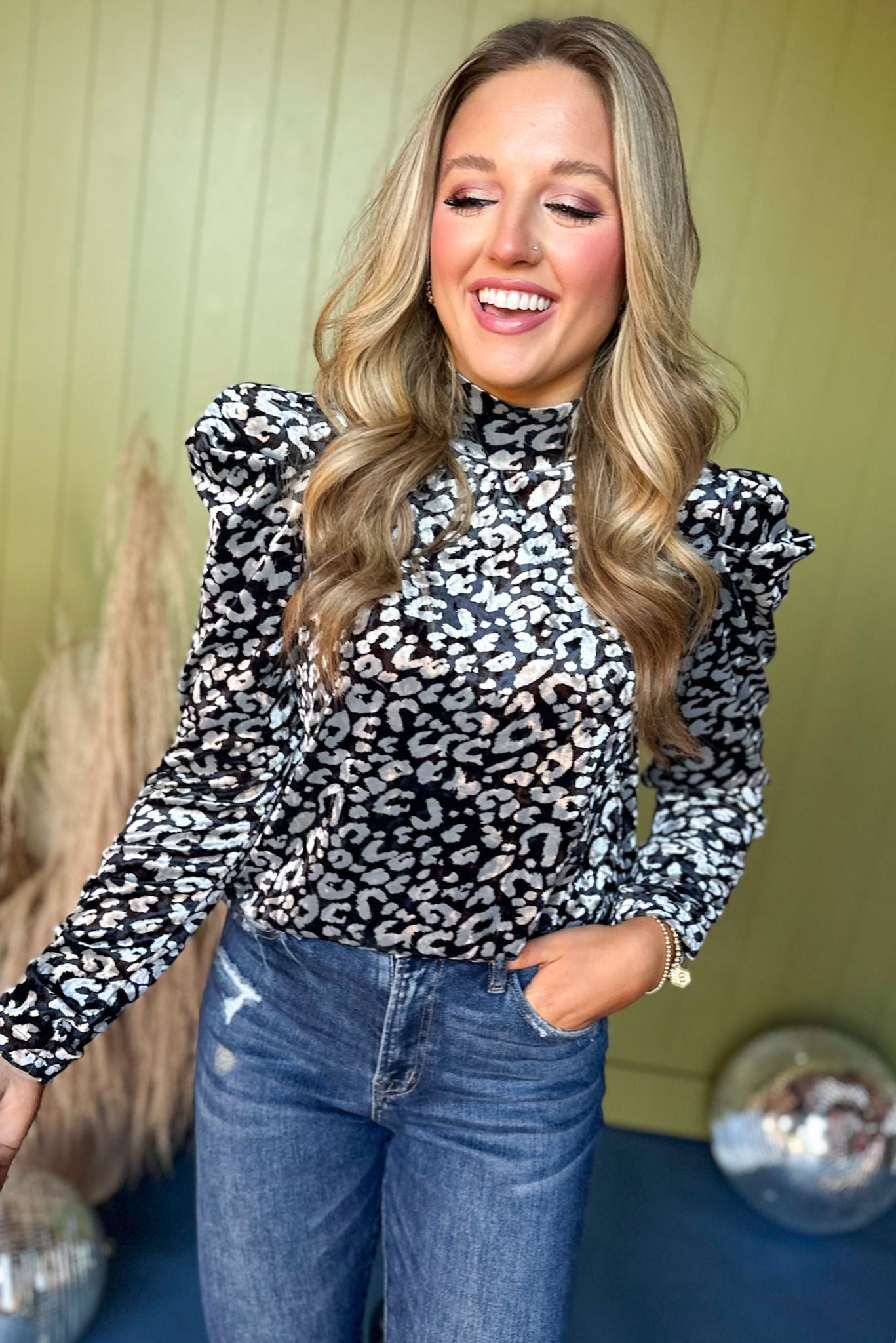 Black Velvet Animal Printed Mock Neck Top *FINAL SALE* *Final Sale*, must have top, must have style, must have velvet, fall collection, fall fashion, elevated style, elevated top, mom style, fall style, shop style your senses by mallory fitzsimmons
