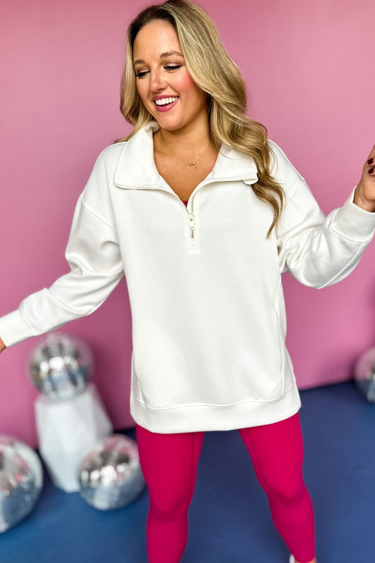 SSYS The Ainsley Pullover In Ivory, must have pullover, must have athleisure, elevated style, elevated athleisure, mom style, active style, active wear, fall athleisure, fall style, comfortable style, elevated comfort, shop style your senses by mallory fitzsimmons