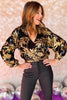  Black Gold Sequin V Neck Long Sleeve Top, v neck, sequin top, long sleeve, glam, party outfit, nye outfit, shop style your senses by mallory fitzsimmons
