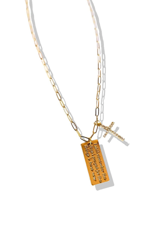 Gold Cross Thankful Pendant Necklace