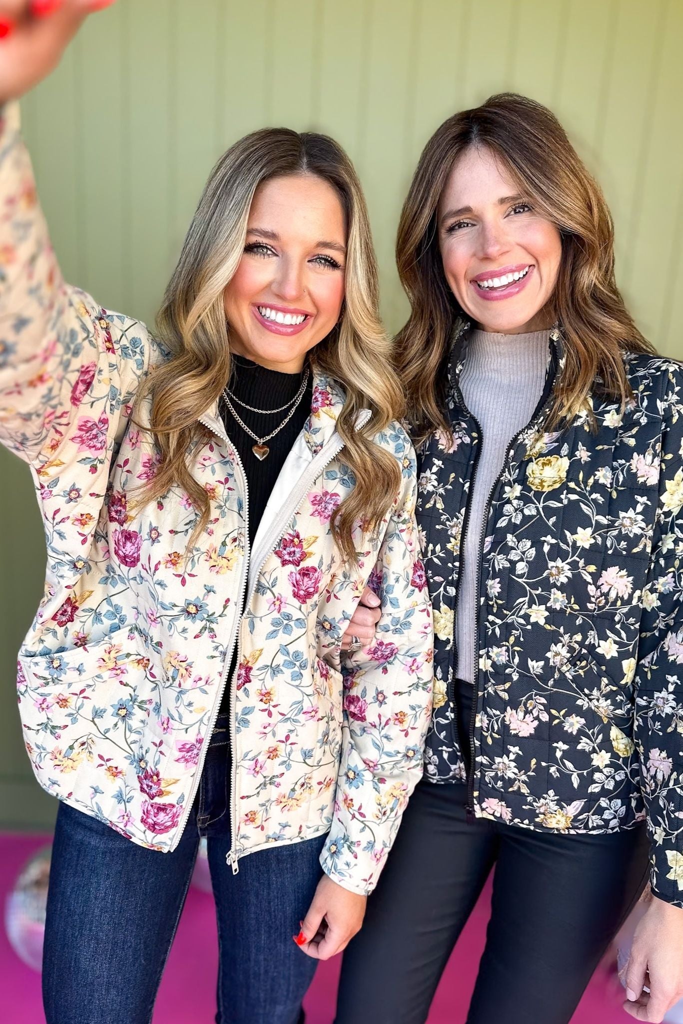 Beige Floral Printed Quilted Zip Up Jacket, must have jacket, must have style, must have winter, winter fashion, elevated style, elevated jacket, mom style, winter style, shop style your senses by mallory fitzsimmons