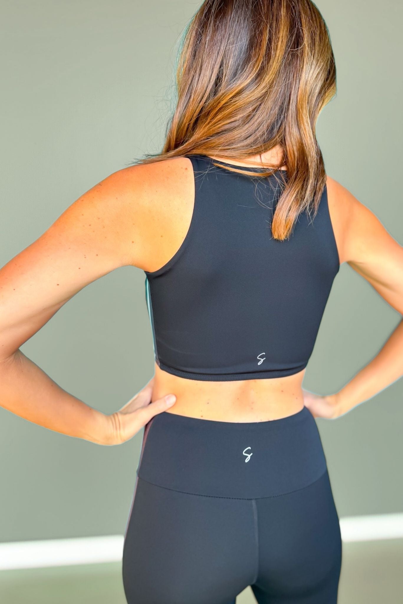 SSYS Olive Metallic Shimmer Inset Stripe Black Leggings