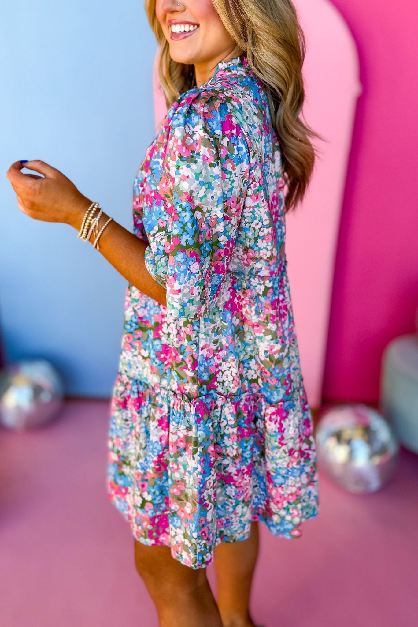 Pink Blossom V Frill Neck Shift Dress, must have dress, must have style, brunch style, spring fashion, elevated style, elevated dress, mom style, shop style your senses by mallory fitzsimmons, ssys by mallory fitzsimmons