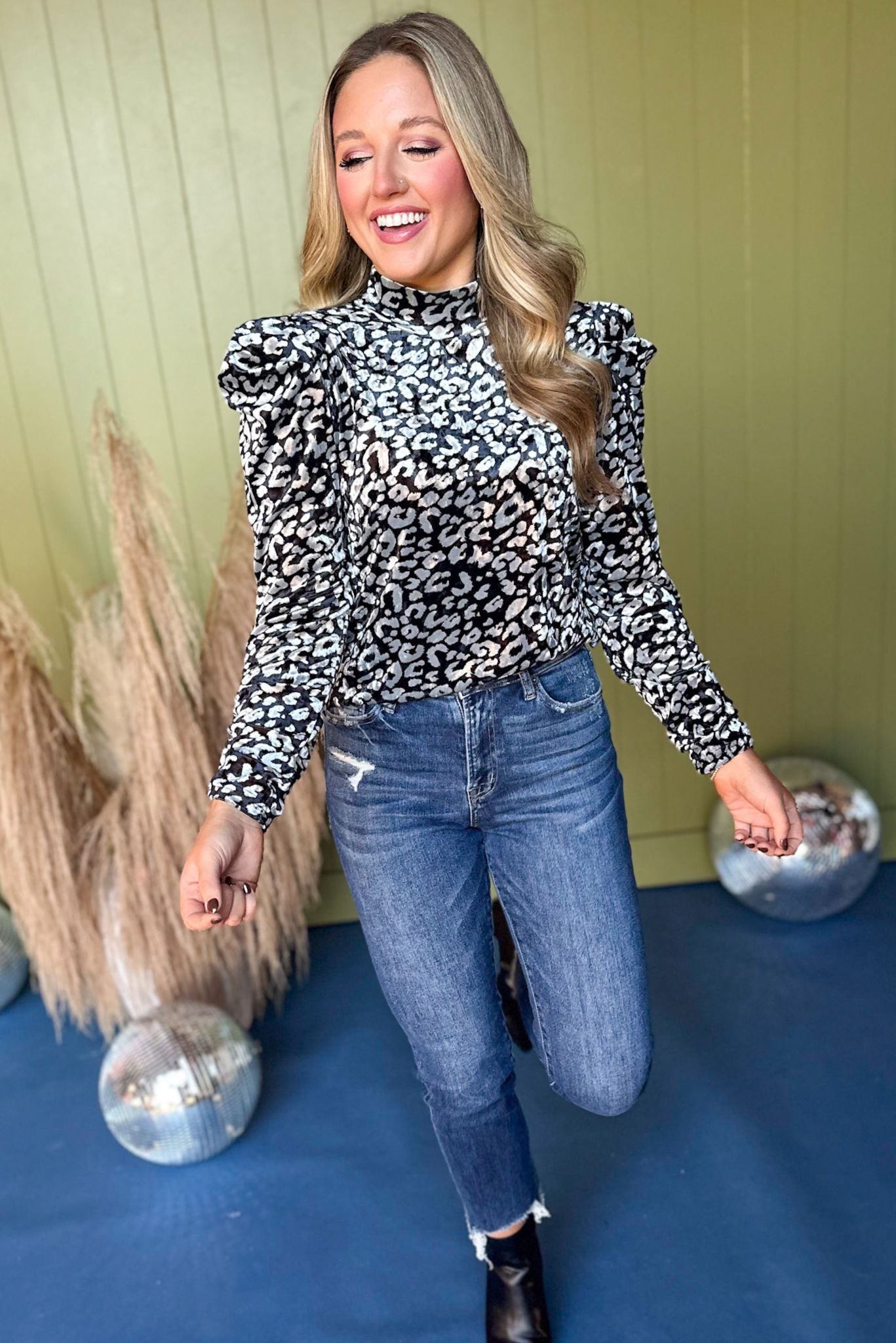 Black Velvet Animal Printed Mock Neck Top *FINAL SALE* *Final Sale*, must have top, must have style, must have velvet, fall collection, fall fashion, elevated style, elevated top, mom style, fall style, shop style your senses by mallory fitzsimmons