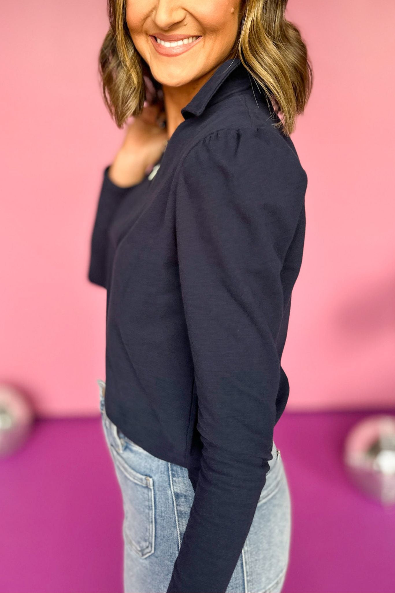 SSYS The Long Sleeve Ellie Top In Navy, must have top, must have style, must have fall, fall collection, fall fashion, elevated style, elevated top, mom style, fall style, shop style your senses by mallory fitzsimmons