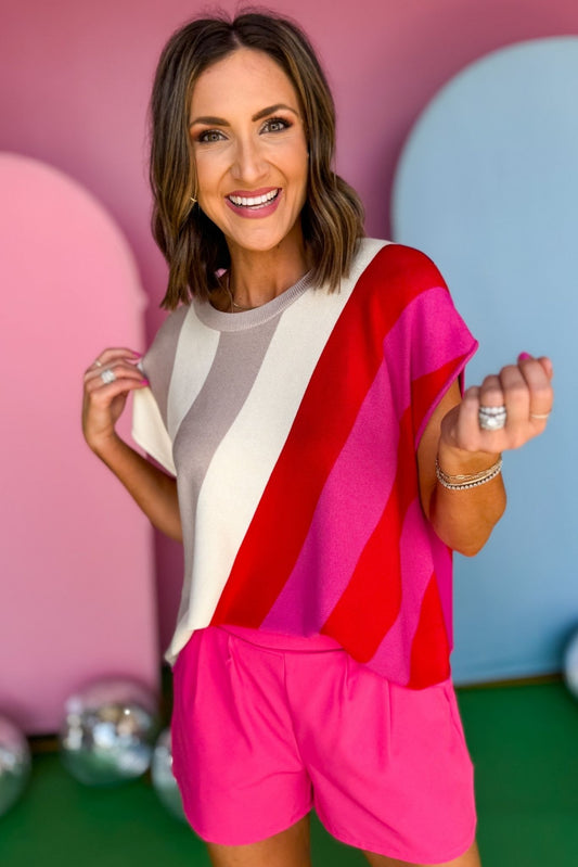  Red Multi Stripe Round Neck Drop Shoulder Short Sleeve Knit Top, striped top, color block top, must have top, must have style, summer style, spring fashion, elevated style, elevated top, mom style, shop style your senses by mallory fitzsimmons, ssys by mallory fitzsimmons