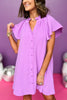 Orchid Frill Neck Ruffle Sleeve Button Down Dress, button down dress, must have dress, must have style, church style, brunch style, spring fashion, elevated style, elevated style, mom style, shop style your senses by mallory fitzsimmons, ssys by mallory fitzsimmons  Edit alt text