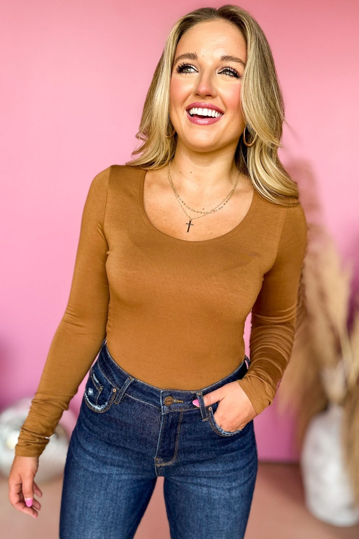 Brown Scoop Neck Long Sleeve Knit Top, elevated basic, must have basic, elevated style, elevated top, layering piece, fall style, must have top, fall top, long sleeve top, shop style your senses by mallory fitzsimmons