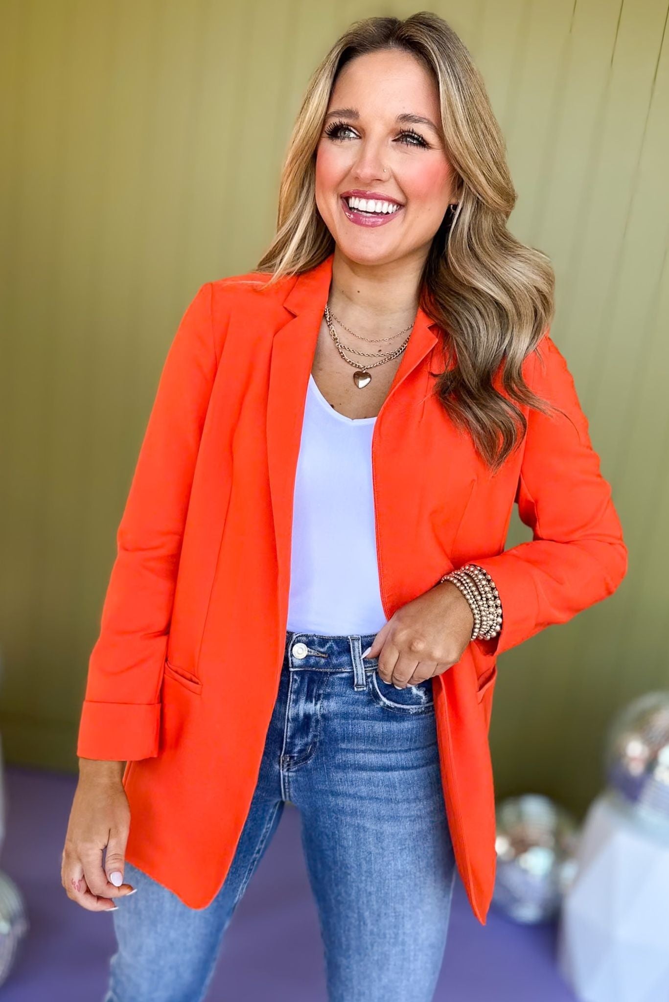 Orange Collared Long Sleeve Blazer Jacket *FINAL SALE* *Final Sale*, must have blazer, must have style, elevated blazer, elevated style, saturday steal, mom style, office style, work to weekend, shop style your senses by mallory fitzsimmons, ssys by mallory fitzsimmons