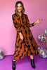 Brown Abstract Printed Button Front Tie Waist Long Sleeve Midi Dress, must have dress, must have style, fall style, fall fashion, elevated style, elevated dress, mom style, fall collection, fall dress, shop style your senses by mallory fitzsimmons