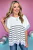 Off White Striped Round Neck Short Sleeve Poncho Top, top, poncho top, round neck top, round neck poncho top, short sleeve top, short sleeve poncho top, off white striped top, off white striped poncho top, elevated top, elevated style, summer top, summer style, Shop Style Your Senses by Mallory Fitzsimmons, SSYS by Mallory Fitzsimmons