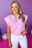 Pink Split Neck Banded Sleeve Poplin Top, must have top, must have style, summer style, spring fashion, elevated style, elevated top, mom style, shop style your senses by mallory fitzsimmons, ssys by mallory fitzsimmons  Edit alt text