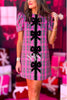 SSYS Everly Velvet Bow Trim Puff Sleeve Shift Dress In Pink Tartan
