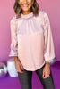 Blush Satin Frilled Neck Ruffled Long Sleeve Top *FINAL SALE* *Final Sale*, must have top, must have style, must have, fall collection, fall fashion, elevated style, elevated top, mom style, fall style, shop style your senses by mallory fitzsimmons