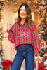 SSYS Serena Plaid Puff Smocked Long Sleeve Button Down Top In Red