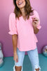 Pink V Ruffle Neck Textured Knit Top, must have top, must have style, brunch style, summer style, spring fashion, elevated style, elevated top, mom style, shop style your senses by mallory fitzsimmons, ssys by mallory fitzsimmons