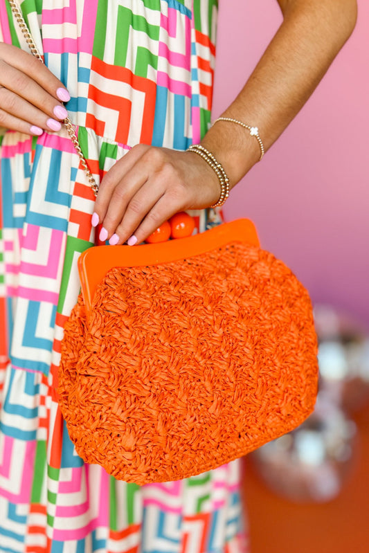 Orange Woven Acrylic Closure Crossbody Bag