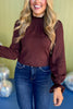 Brown Frilled Neck Long Sleeve Sweater Top, must have sweater, must have style, winter style, winter fashion, elevated style, elevated dress, mom style, winter collection, winter sweater, shop style your senses by mallory fitzsimmons