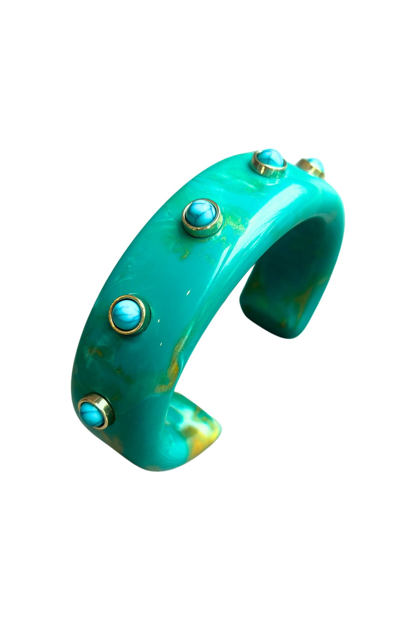 Turquoise Round Stone Accent Resin Cuff Bracelet