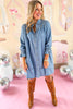 Blue Light Washed Yoke Detail Tunic Chambray Dress, denim dress, western dress, must have dress, must have style, church style, spring fashion, elevated style, elevated dress, mom style, work dress, shop style your senses by mallory fitzsimmons, ssys by mallory fitzsimmons