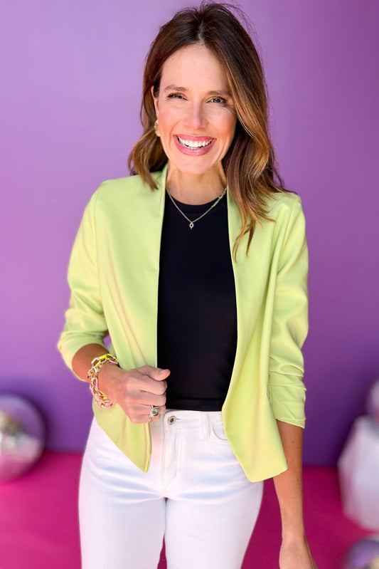 Lime Long Sleeve Open Blazer Jacket, Saturday steal, blazer, must have blazer, must have jacket, spring style, spring fashion, elevated style, layering piece, mom style, shop style your senses by Mallory Fitzsimmons, says by Mallory Fitzsimmons