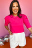 SSYS The Hadley Solid 3/4 Sleeve Tee In Hot Pink, ssys top, ssys the label, elevated top, basic top, must have top, everyday top, must have style, office top, mom style, summer style, shop style your senses by MALLORY FITZSIMMONS, ssys by MALLORY FITZSIMMONS